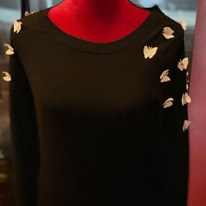 INC International Concepts Black Sweater with Butterfly Appliqués.